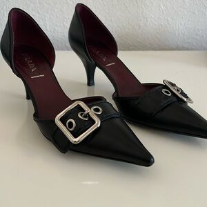 Prada antique calf pumps - black size 10 with box, bag and replacement heel caps